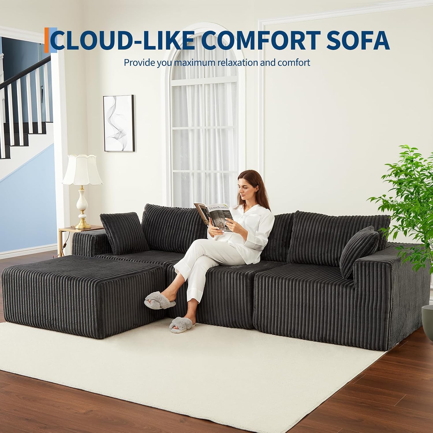 108" Modular Sectional Sofa Couches for Living Room Cloud Memory Boneless Couch No Assembly Required