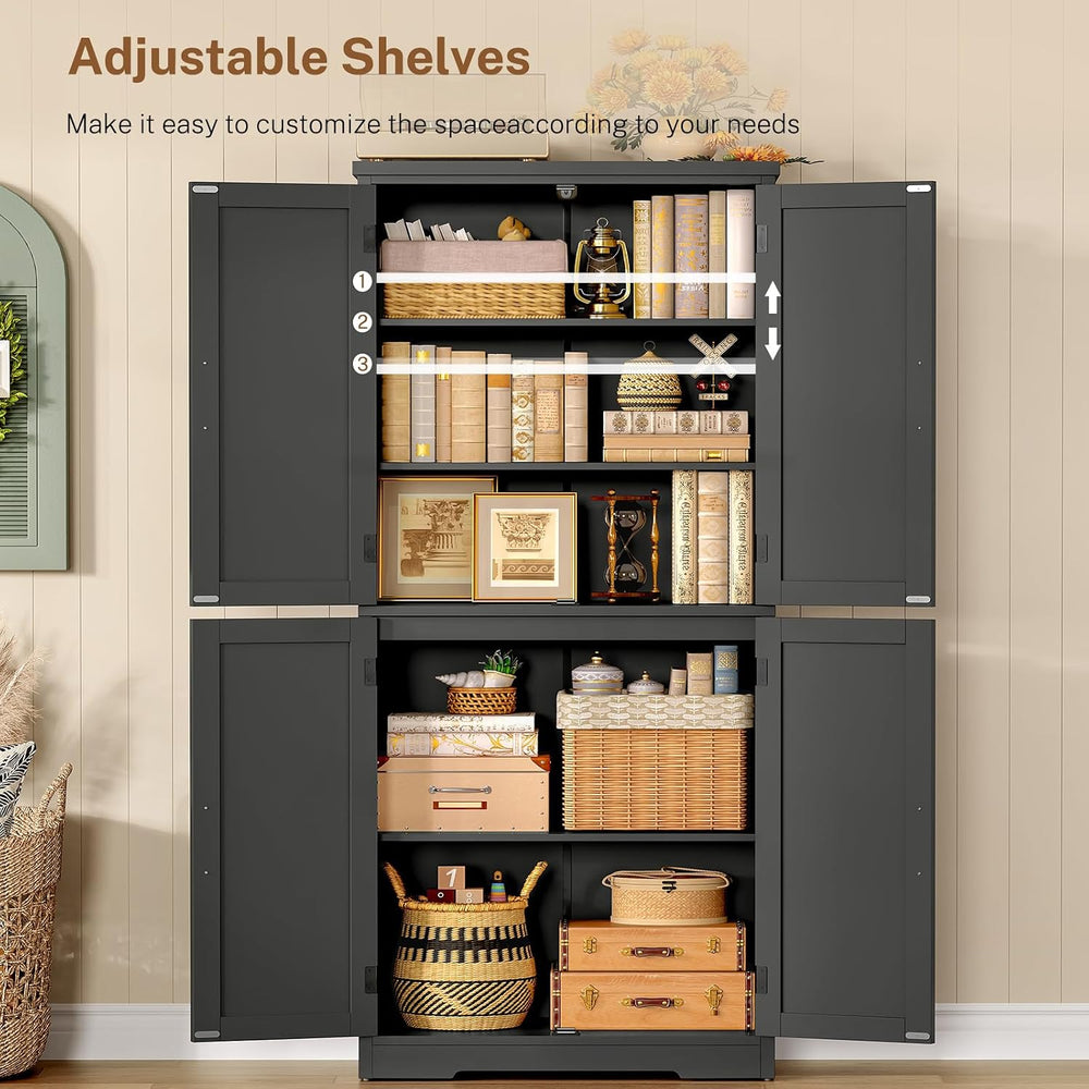 58.5" H Storage Cabinet, Farmhouse Kitchen Pantry Cabinet with 4 Doors
