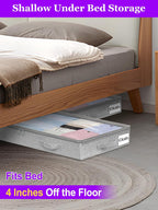 Under Bed Storage, Below 4 Inches High Underbed Storage Containers Low Profile, NO STRUCTURE, Foldable Shallow Storage Bags Bins Organizer Clothes with Clear Lid & Zipper, 2-Pack, 20x40x3.7in