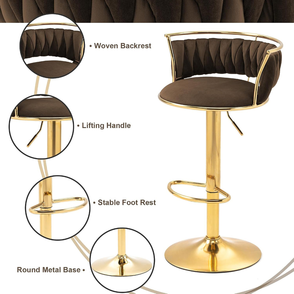 Velvet Swivel Bar Stools, Adjustable Counter Height Bar Chairs with Low Back ...