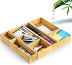Youeon Set of 6 Bamboo Drawer Organizer Storage Box, Adjustable Cutlery Drawer Organizer, Silverware Organizer Multi-Use for Office, Home, Kitchen, Bedroom, Bathroom