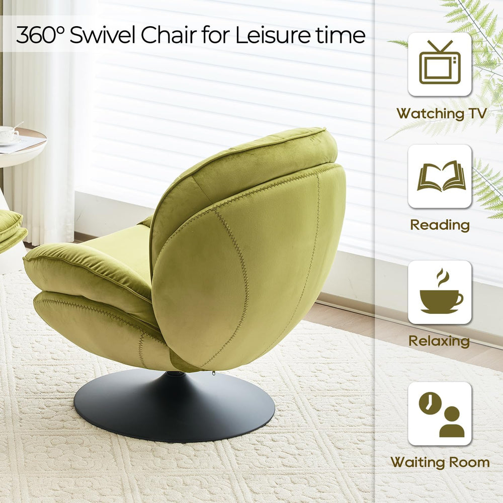 Velvet Swivel Accent Chair with Ottoman Set,Modern Tufted Armchair with Footr...
