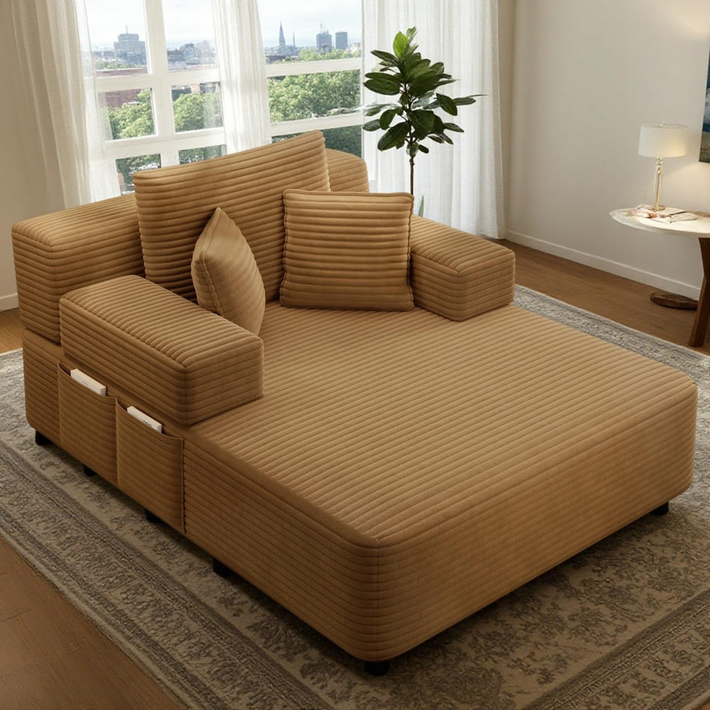 61 inch Floor Chaise Lounge Chair Indoor, Oversized Corduroy Lounge, Deep Sea...