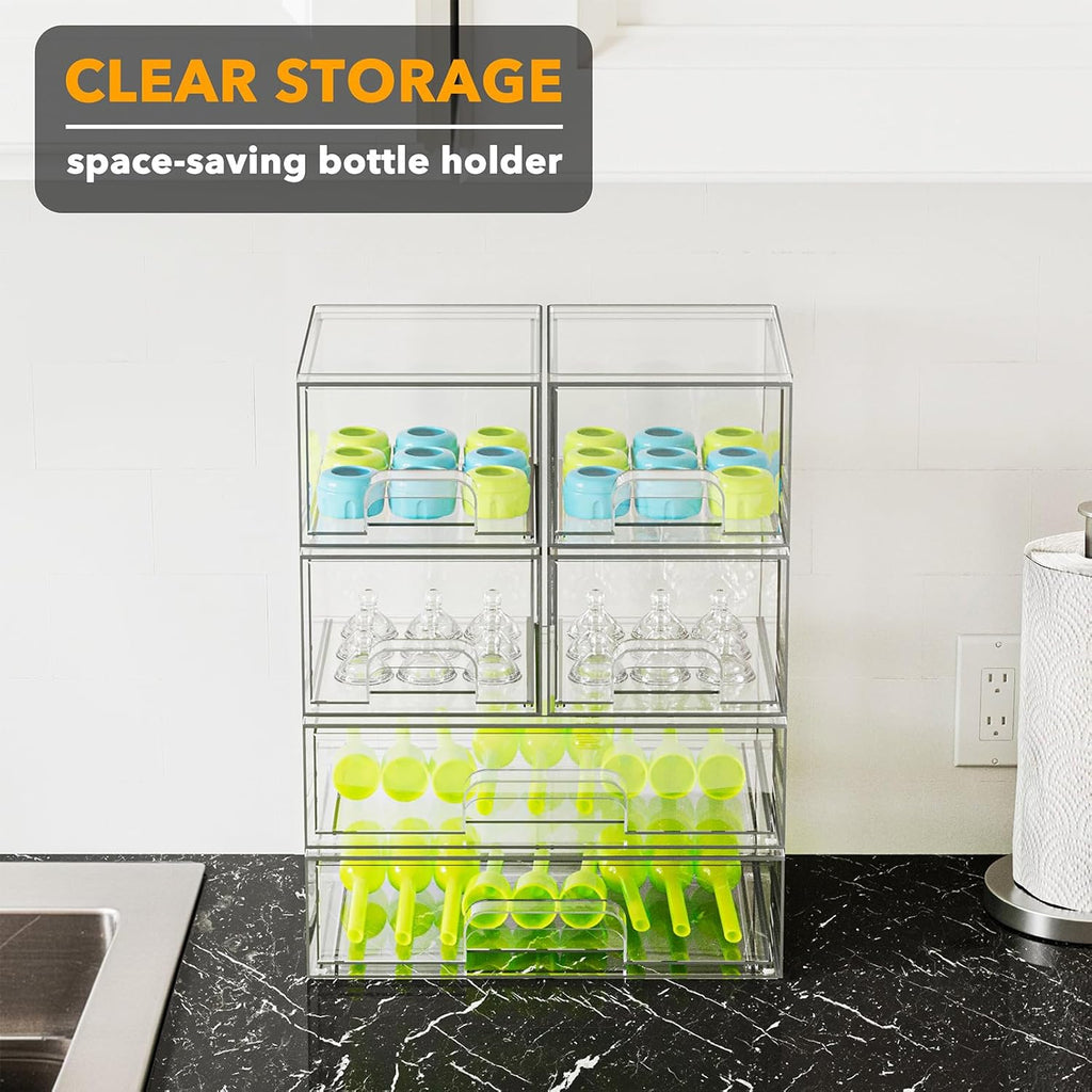 SpaceAid Bottle Storage Organizer Baby - Acrylic Bottles Station Organizer Container, Stackable Clear Drawers for Countertop, Vanity, Bathroom, Cabinet, Pantry Organization, 6 Pack, 4S2L, 15.6"H