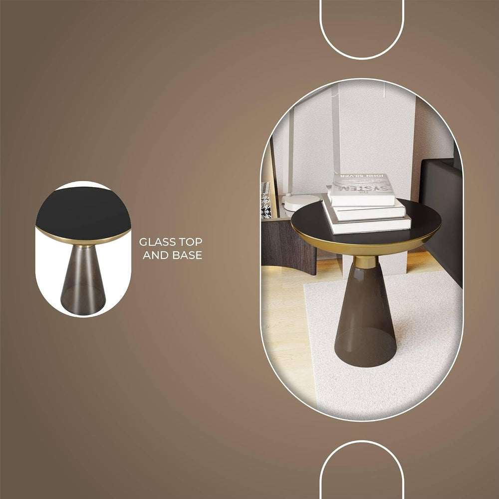 LeisureMod Side Table, Mid-Century Modern Accent End Table with Round Tempere...