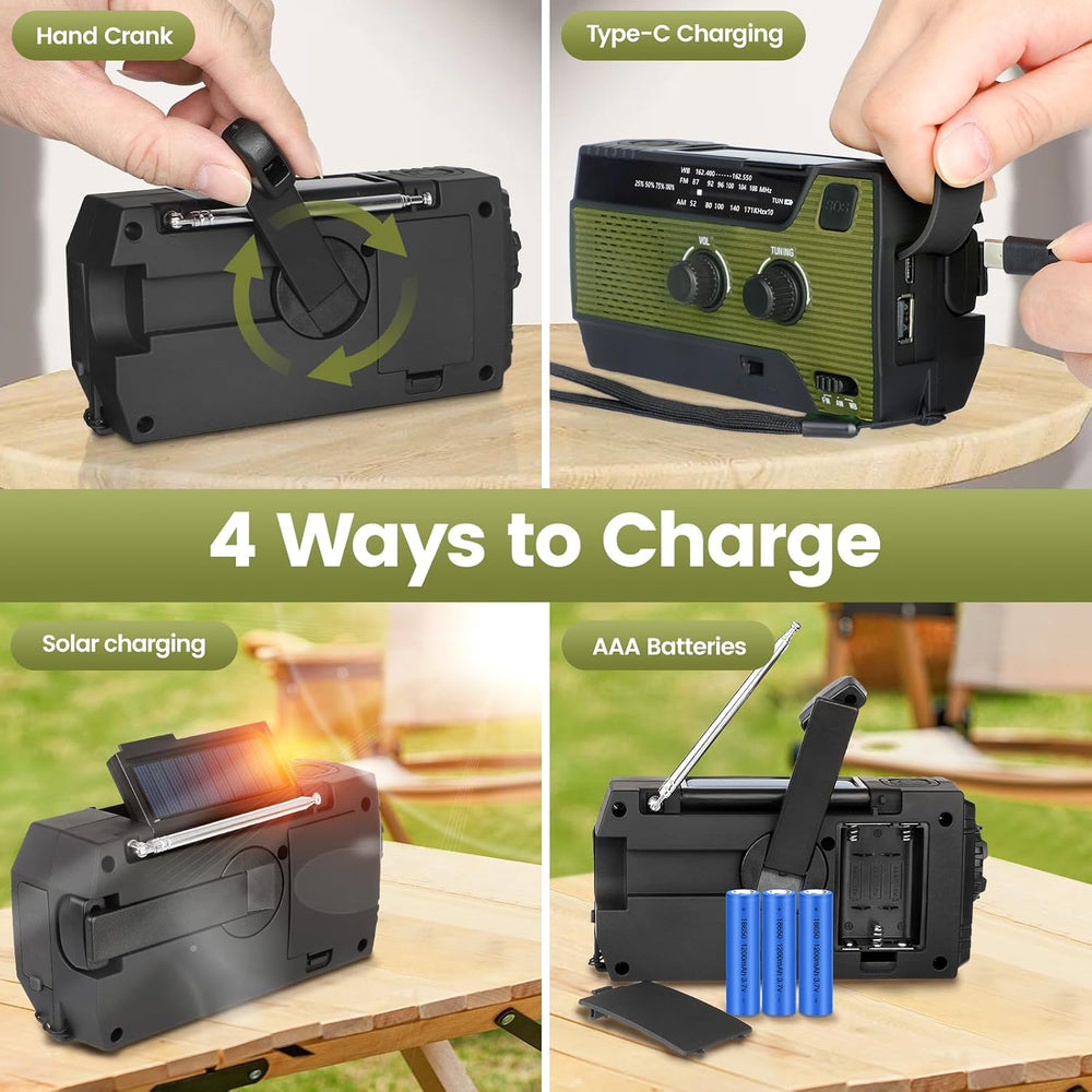 4000mAh/14800mWh Emergency Radio, Solar Hand Crank Emergency Radio - NOAA Wea...
