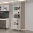 15.4" D*21.7" W*80.3" H Corner Freestanding Kitchen Pantry with 3 Shelves, Top Single Door & Lower Double Door, Rectangular Storage Cabinet, Modern, for Living Room, Dining Room, White