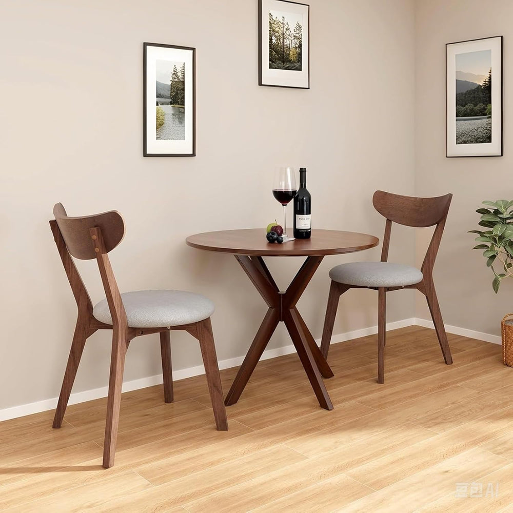COSTWAY 36" Round Dining Table, Solid Wood Kitchen Table with Intersecti...