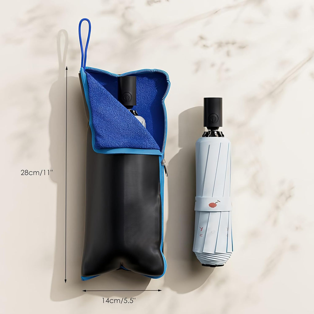 Portable Umbrellas Carry Bag Reversible Wet Umbrella Sleeve Folding Cover Waterproof Pouch Case for Car Storage Travel Home School (Blue)