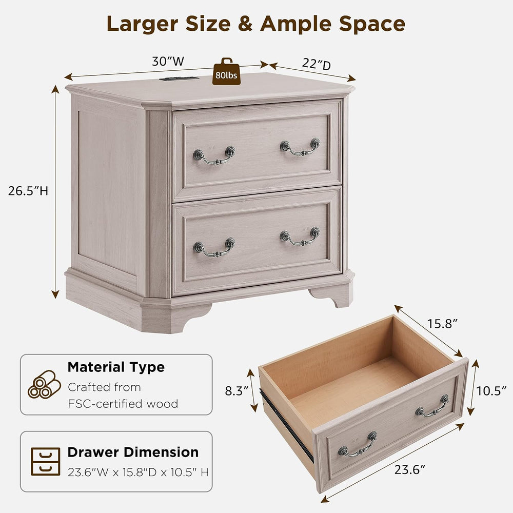 T4TREAM 30" Farmhouse Nightstand Set of 2 w/Charging Station | Large End...