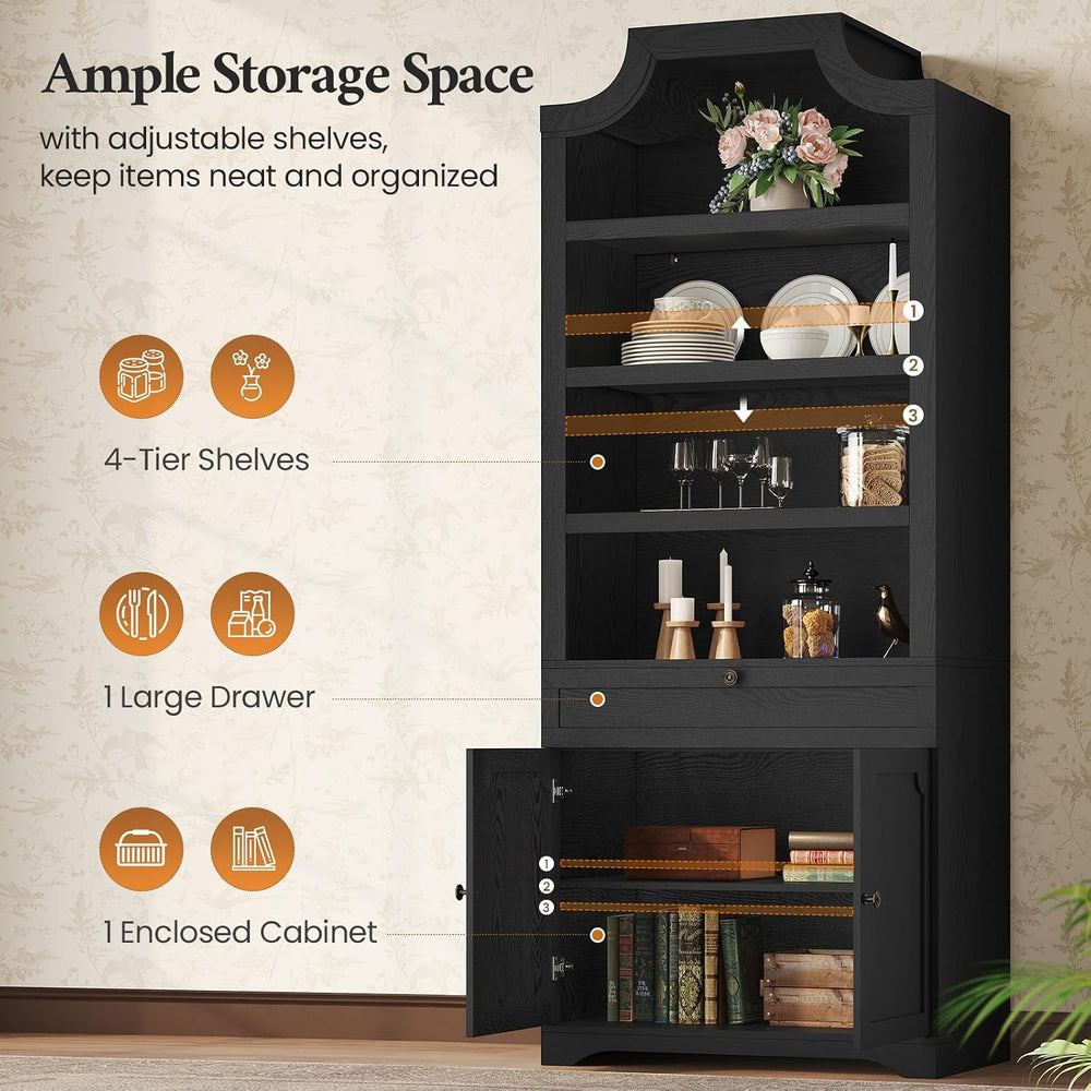 81"x31.4" Tall Arched Bookcase with Large Drawer & Doors