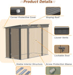 Greesum 8x4FT Outdoor Storage Shed, Metal Shed with Triple Lockable Door, Utility Tool Storaged Garden Shed with Slopping Roof for Patio Storage, Brown