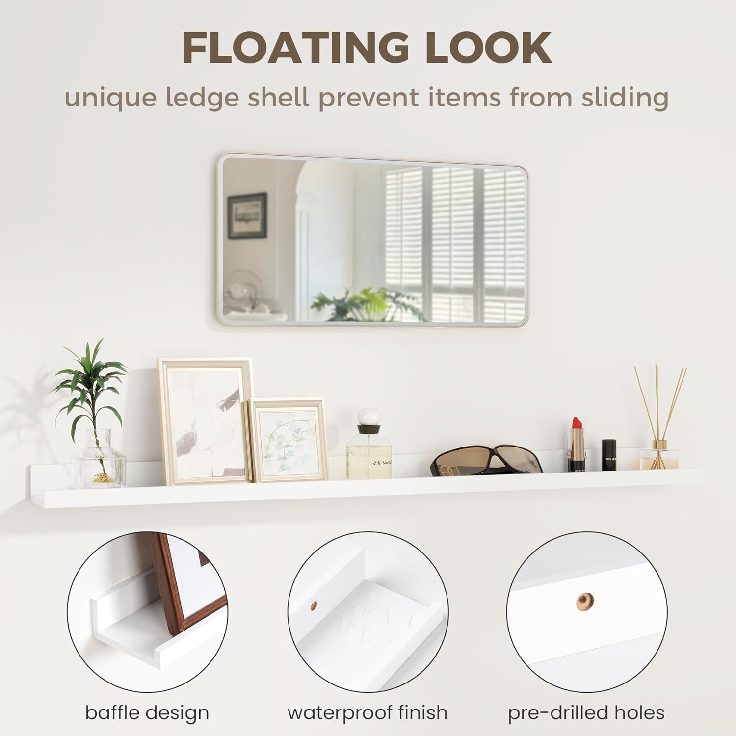 Axeman White Floating Shelves for Wall | Picture Ledge Shelf Set of 2 | Rustic Picture Shelf for Wall with Ledge | Small Floating Shelves with Lip | Photo Ledge Shelves for Books Album Records