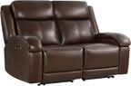 Watson & Whitely Genuine Leather Wall Hugger Power Recliner Loveseat, Brown | 2 Seater Reclining Sofa, Adjustable Power Headrests, USB & Type-C Charging Ports, Dual Recliners, Living Room & RV