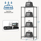 1000 lbs 4Tier Shelf Metal Storage Shelves Wire Rack Closet Organizers with Wheel for Garage Kitchen Bathroom Laundry Black 13.7" D x 23.6" W x 53.4" H
