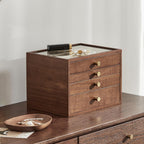 CHOSIN Black Walnut Jewelry Box for Women, 4-Layer Wooden Organizer with Glass Lid, for Watches, Necklaces, Rings & Earrings Storage Christmas Gifts
