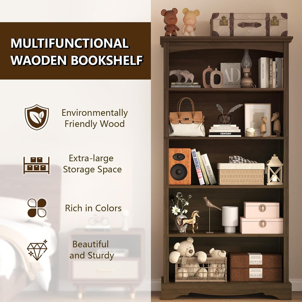 TVU 5-Tier Wooden Bookshelf, 31.5" W x 65" H ×9.9" D Bookshelf...