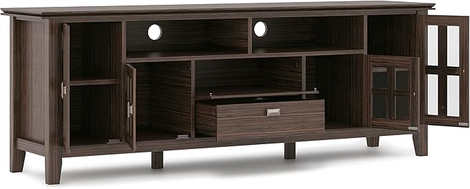SIMPLIHOME Artisan TV Stand - 72 inch Wide Solid Wood Media Console in Farmhouse Brown, Contemporary Entertainment Center for Living Room for TVs up to 80 Inches with Drawers and Cable Management