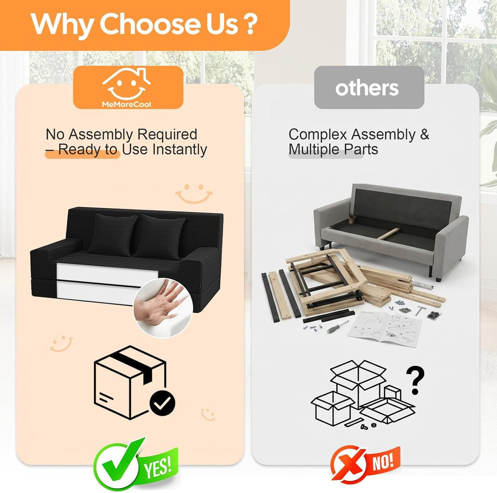 MeMoreCool 59" Couch Bed, Loveseat Futon Sofa, Small Space, Black | 59 i...