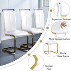 Ebullient White Dining Table Set for 8，71'' Kitchen Table and White Leather Dining Chairs Set of 8, 9 Piece Dining Room Table Set，Modern Gold Metal Frame Dinner Table Set 8 for Kitchen