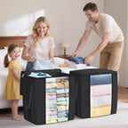 120L Extra Large Clothes Storage Bags, Foldable Blanket Storage and Organization, Thick Fabric Containers with Reinforced Handles & Zippers for Clothing, Comforters, Bedding, Black, 1 Pack