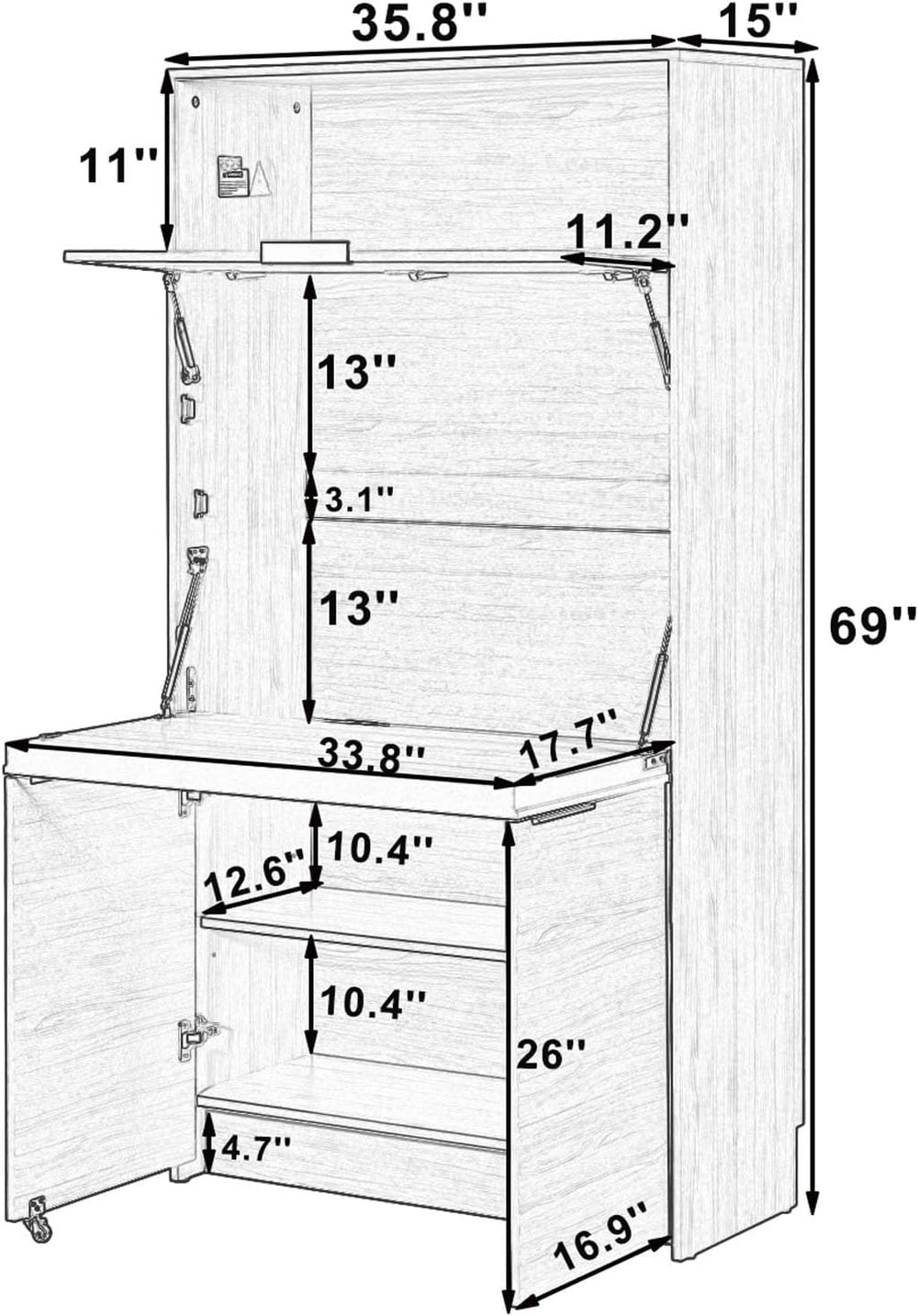 Farmhouse Pantry Cabinet with Foldable Workstation, 69" Tall Buffet with...
