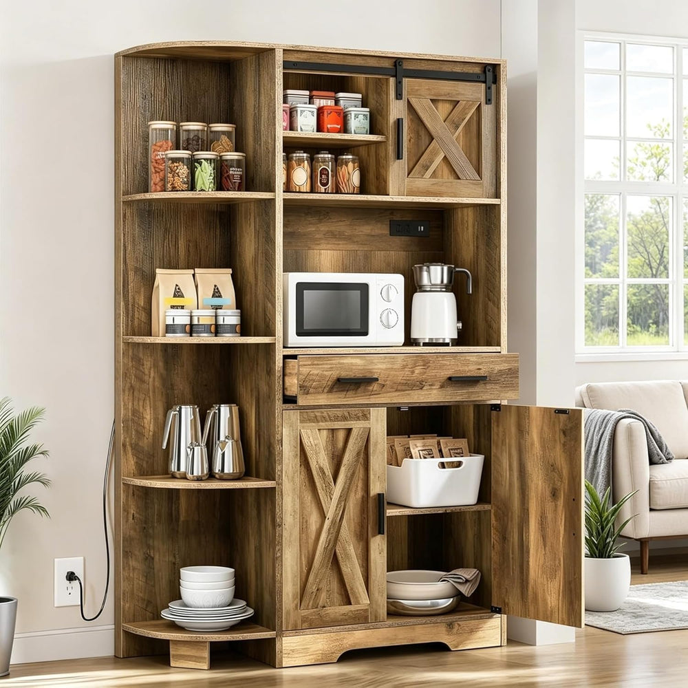 DWVO Kitchen Pantry Cabinet with Power Outlet, 67" Tall Farmhouse Pantry...
