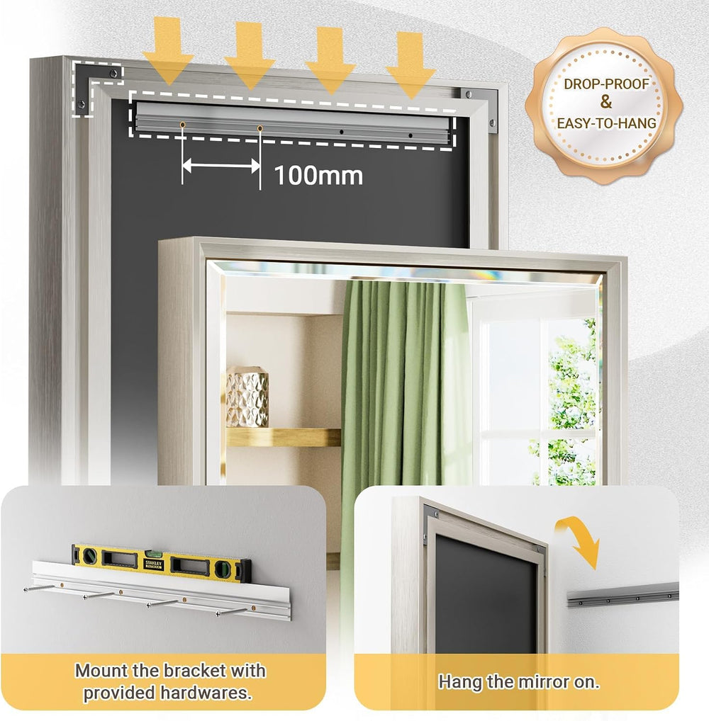 16x60 Inch Brushed Nickel Rectangle Full Length Mirror with Beveled Edges, An...