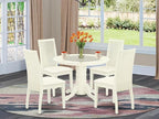 East West Furniture SHIP5-WHI-C 5 Piece Dining Room Furniture Set Includes a Round Kitchen Table with Pedestal and 4 Linen Fabric Upholstered Dining Chairs, 42x42 Inch, Linen White