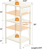 Asgolion Tall End Table with Charging Station, Narrow Tall Side Table | 3 Tier Narrow Tall Nightstand with Storage, Slim Tall Bedside Table for Bedroom, Living Room, Office, Cream White