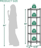 GIOTORENT 5 Tier Standing Shelving Metal Units, Adjustable Height Wire Shelf Display Rack for Laundry Bathroom Kitchen 11.8 W x 11.8 D x 50 H (5-Tier, Black)