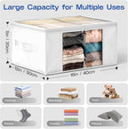Clothes Storage Bags, Foldable Thick Fabric Blanket Storage Bags, Large Clear Window & Carry Handles, Great for Clothes, Blankets, Closets, Pillows, Toys (White, 6PACK)