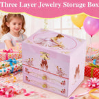 Girl's Gift Ballerina Musical Jewelry Box with 2 Drawers,Music Box with Spinning Ballerina,Kids Jewel Storage Box for Girls Ages 3-12 Kids Gift
