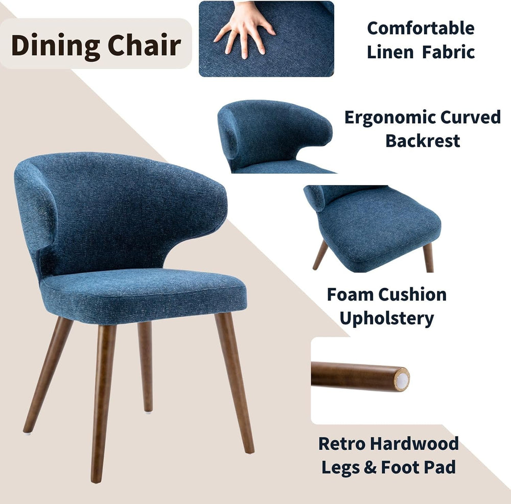HNY Mid Century Modern Dining Chairs Set of 4, Upholstered Curved Wingback Ac...