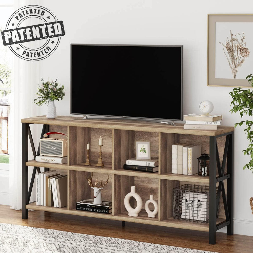 FATORRI 8 Cube Storage Organizer Bookshelf, 62 Inch Rustic Wood Horizontal Bo...