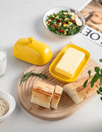 Sweejar Ceramic Butter Dish with Lid for Countertop,Porcelain Butter Keeper with Knob Handle,Butter Container for East/West Coast Butter, 7 inches (Yellow)