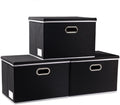 PRANDOM Large Foldable Storage Boxes with Lids [3-Pack] Fabric Collapsible Storage Bins Organizer Containers Baskets Cube with Cover for Home Bedroom Closet Office Nursery Black(17.7x11.8x11.8)