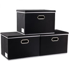 PRANDOM Extra Large Collapsible Storage Bins with Lids [3-Pack] Linen Fabric Foldable Storage Baskets Boxes Organizer Containers Cube with Cover for Bedroom Closet Office Nursery (22.8x15.7x13.8)