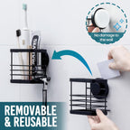 TAILI Patented Suction Cup Toothbrush Holder, Stainless Steel Anti-puddling Shower Toothbrush Holder, No Drilling Removable Organizer for Bathroom Toothpaste, Razor, Kitchen and Office Items, Black