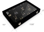 Frebeauty Earring Organizer Tray with Clear Lid 64 Slots Velvet Drawer Insert Earring Storage box with Transparent Glass lid Jewelry Display Case with lock Gifts for Women (Black, Earrings)