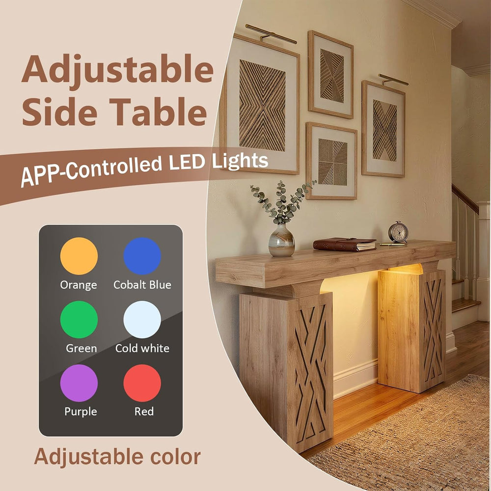 63-Inch Modern Console Table with LED & Outlet, Farmhouse Entryway Table ...