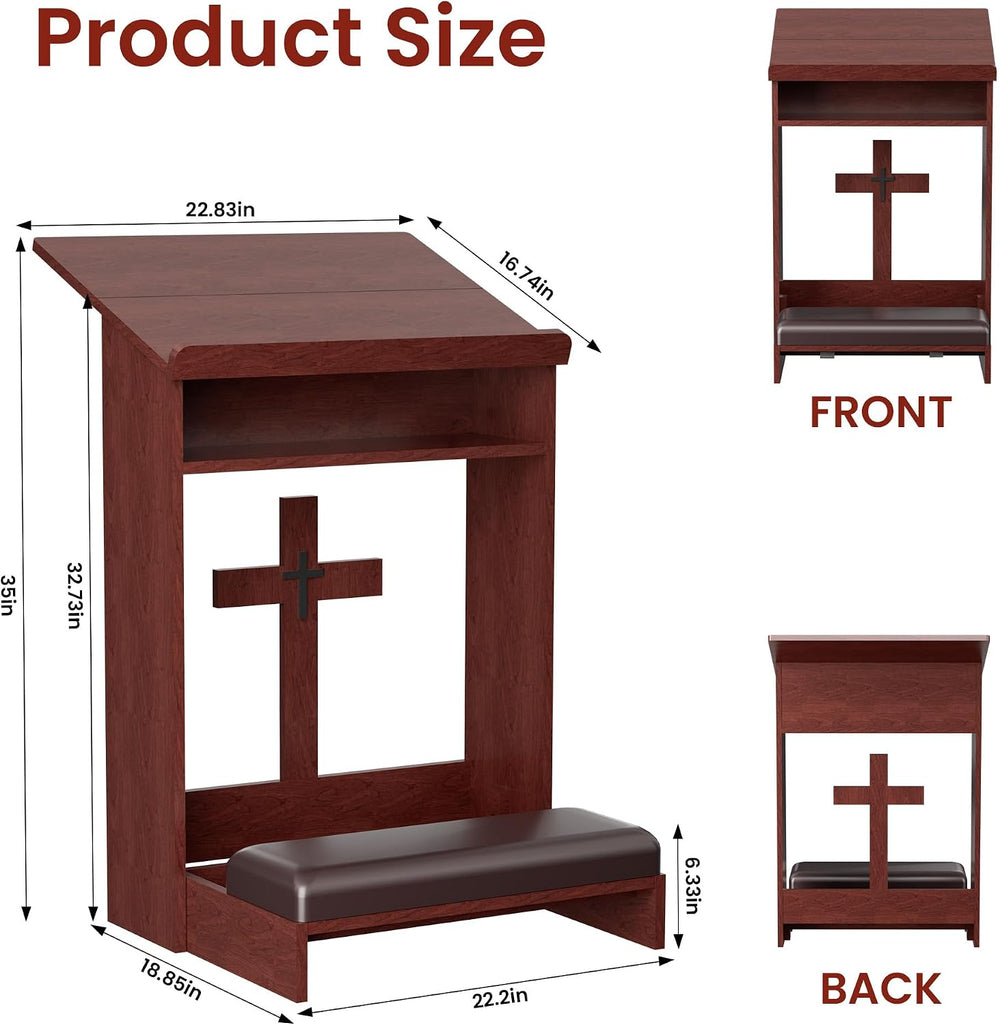Foldable Prayer Kneeler, Wooden Prayer Bench with Storage Shelf, Cushion Pad,...