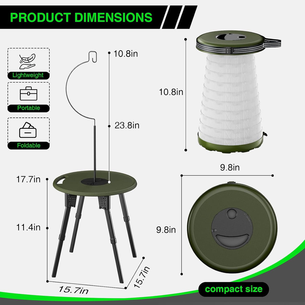 LED Camping Table Set with Stools, 300lbs Capacity Adjustable Height Folding ...