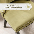 Velvet Upholstered Dining Chairs Set of 4, Modern Style Kitchen Side Chairs with Nailhead Trim and Wood Legs,Metal Pulling Ring for Dining Room Living Room(Olive Green,Set of 4)