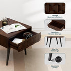 Bme Georgina Solid Wood Nightstands with Drawers - Fully Assembled Rustic Geometric Pattern Bedside Cabinet - Mid Century Modern Side Table for Living Room, Bedroom