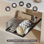 2 Pack Pots and Pans Organizer Under Cabinet, 22" Deep Expandable Pull Out Pot Lid Organizer and Storage with 10 Adjustable Dividers No Drill Pot and Pan Holder Rack with Handle Bracket(Black)