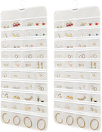 80 Pockets Hanging Jewelry Organizer, Double-Sided White Closet Jewelry Holder for Space-Saving Storage of Earrings, Rings, Bracelets and Small Accessories