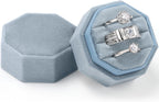WantGor Velvet Ring Box, 3 Slots Jewelry Ring Gift Box Vintage Ring Holder | Ring Display Case for Wedding Ceremony Proposal Engagement (Ocean Blue)