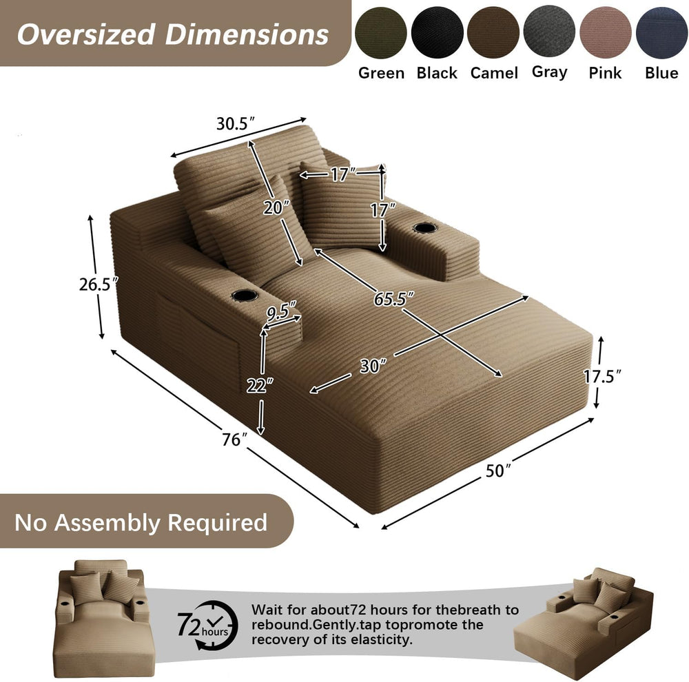 50"W x 76"D Oversized Chaise Lounge Chair Indoor Floor Reading Chai...
