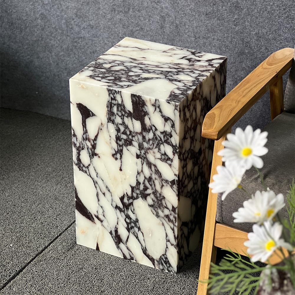 Luxury Marble Side Table,Square End Table for Modern Sofa and Bed, Living Roo...